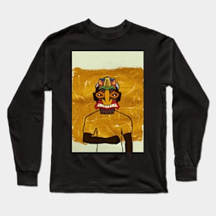 Expressionist Hawaiian Male Character with Dark Mask and Eyes Long Sleeve T-Shirt